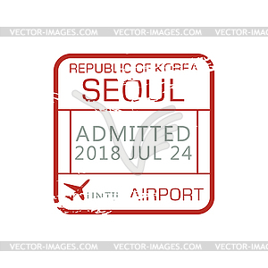 Airport border control stamp admitted Seoul sign - vector clipart