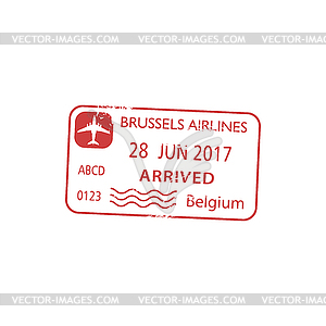 Brussels airport arrival visa, passport control - vector clipart