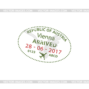 Arrived to Vienna airport visa stamp template - vector clipart