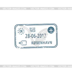 Denmark border passing at Copenhagen visa stamp - vector image