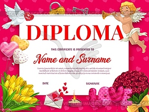 Valentines day diploma or certificate template - vector image