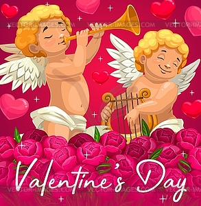 Valentines Day love holiday Cupids and hearts - royalty-free vector image