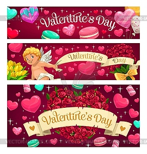 Valentine day heart balloons, flowers and candies - vector image