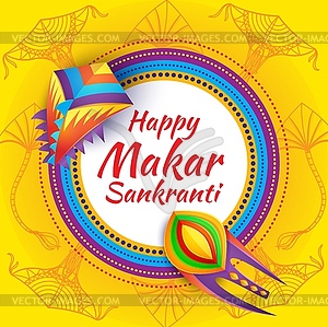 Happy Makar Sankranti festival banner with kites - vector clipart