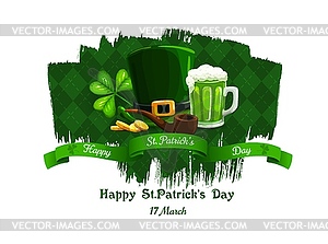 Patrick Day clover, leprechaun gold. Irish holiday - vector image