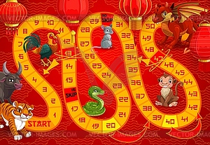 Kids boardgame with Chinese calendar animals - vector image