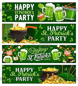 St. Patricks Day cartoon banners with leprechaun - vector image