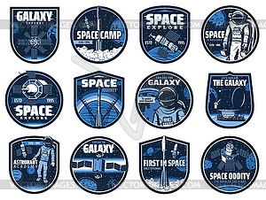 Outer space icons with glitch effect set - vector clipart