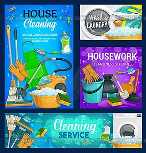 House cleaning service, home cleaners of household - vector clip art