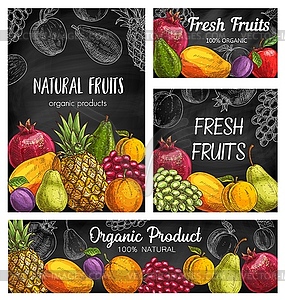 Fresh fruits sketch banners, natural food - vector clipart
