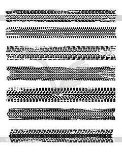 Tire prints, black car tyres track, grunge marks - vector clip art