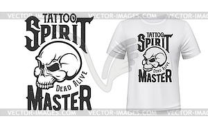 Tattoo master skull t-shirt print mockup, studio - vector clipart