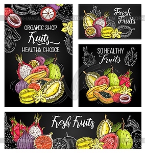 Exotic fruits posters sketch food banner - vector clipart