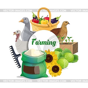 Farming food products banner round banner - vector clipart / vector image