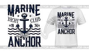 Yachting club t-shirt print with anchor - vector clip art