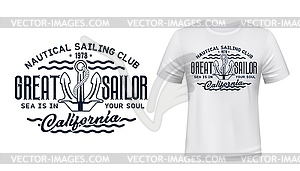 Nautical sailing club t-shirt print mockup - vector clip art