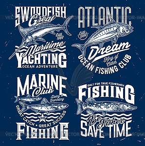 Морская рыбалка, принт на футболке яхт-клуба - векторный клипарт EPS
