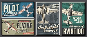 Pilot courses and flying school banners - vector clip art