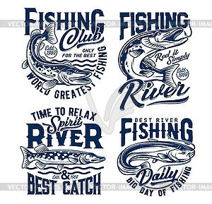 Fishing club, fishes t shirt prints, fisher club - vector clip art