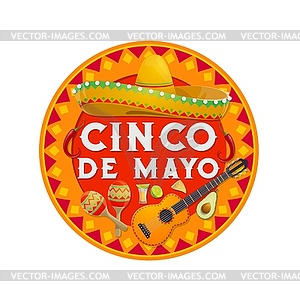 Cinco de Mayo round icon, mexican symbols - vector clipart