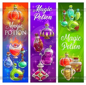 Halloween posters with witch magic potions bottles - vector clipart