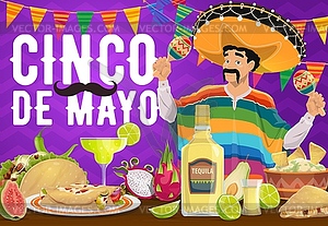 Синко де Майо мексиканская праздничная еда и мариачи - векторное изображение EPS