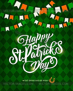 St. Patricks Day greeting card with horseshoe - vector clipart