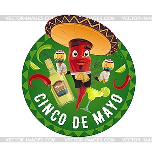 Cinco de Mayo icon, mariachi jalapenos - vector EPS clipart