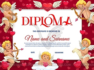 Saint Valentines day kids diploma template - vector clipart