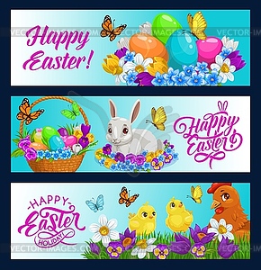 Easter bunny banners of egg hunt religion holiday - vector image