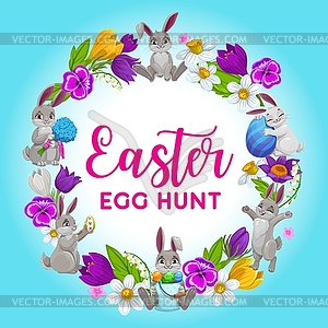 Easter holiday flower frame with bunnies - vector EPS clipart