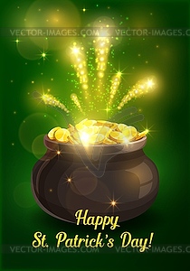 Patricks Day holiday leprechaun pot of gold - vector image