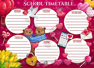 Saint Valentine holiday school timetable template - vector clipart