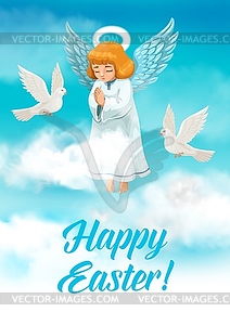 Easter angel with wings and halo. Religion holiday - vector image