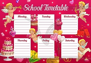 Шаблон расписания школы на день святого валентина с амуром - векторный клипарт / векторное изображение