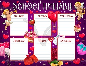 Valentines day school timetable template - vector clipart