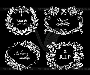 Funeral cards with flourish wreaths set - royalty-free vector clipart