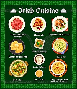 Irish cuisine menu food of Ireland, meals - vector clipart / vector image