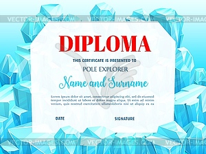 School diploma for pole explorer with ice crystals - vector clipart