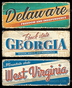 American states, Delaware, Georgia, West Virginia - vector image