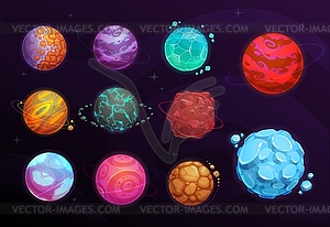 Планеты космических игр мультяшный набор, фантастическая галактика - иллюстрация в векторном формате