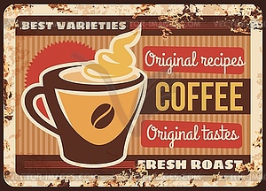 Coffee metal plate rusty, coffeehouse menu poster - vector clipart / vector image