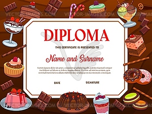 School education diploma template desserts - vector image