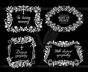 Funeral frame or border with floral decor - vector image