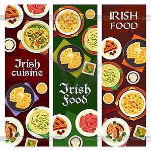 Irish food, Ireland cuisine cartoon banners - vector image