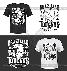 Football team toucan mascot t-shirt prints mockup - vector image