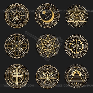 Occult, occultism, alchemy and astrology signs - color vector clipart