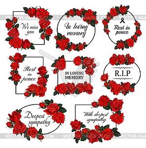 Funereal floral borders with red roses - vector clipart