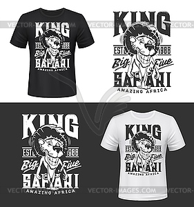 Lion animal t-shirt print mockup, African safari - vector image
