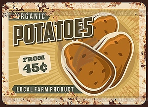 Potato vegetables metal plate rusty of farm market - vector image